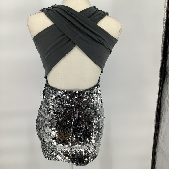 Silver Sequin Sleeveless Mini Dress - Picture 3 of 10